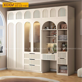 Tủ Áo Gỗ Cao Su Cánh Họa Tiết Vòm Sọc Dọc Có Kệ Trang Trí