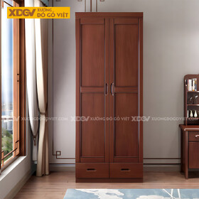 Tủ Áo Gỗ Cao Su Hiện Đại 2 Cánh Pano Tay Nắm Âm Bán Nguyệt