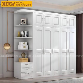 Tủ Áo Gỗ Cao Su Tân Cổ Điển Cánh Pano Soi Rãnh Đối Xứng