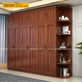 Tủ Áo Gỗ Gõ Đỏ Vuông Vức Kịch Trần Kệ Trang Trí Bo Góc Đẹp