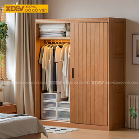 Tủ Áo Gỗ Sồi Tối Giản Cửa Lùa Cánh Thanh Nan Kín Tay Âm