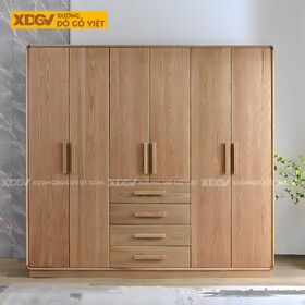 Tủ Áo Gỗ Sồi Tự Nhiên Dạng Hộp Bo Góc Tay Nắm Gỗ Đồng Bộ