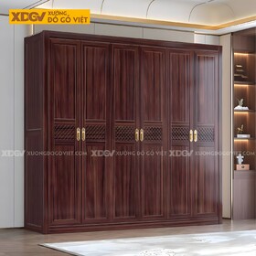 Tủ Áo Gỗ Lim 6 Cánh Khung Pano Đan Lưới Tay Kim Loại