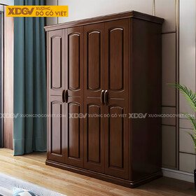 Tủ Áo Gỗ Căm Xe Tân Cổ Điển Cánh Pano Viền Trên Bo Cong