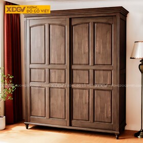 Tủ Áo Óc Chó Tân Cổ Điển Cửa Lùa Pano Đối Xứng Chân Tiện