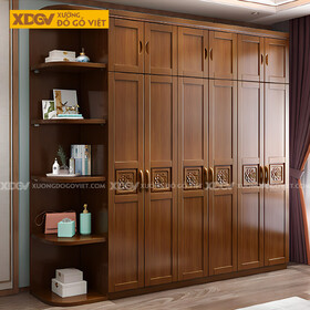 Tủ Áo Quần Gỗ Cao Su 6 Cánh Họa Tiết Hoa Trà My Nghệ Thuật