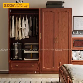 Tủ Áo Xoan Đào 4 Cánh Khung Pano Âm Kính Trắng Tay Kim Loại