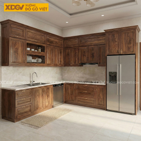 Tủ Bếp Óc Chó Thịt Góc L Kết Hợp Máy Rửa Chén Âm Tiện Lợi