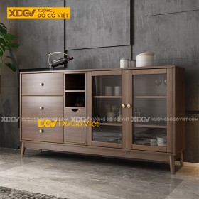 Tủ Chén Bát Gỗ Công Nghiệp Cánh Kính Tay Nắm Tròn