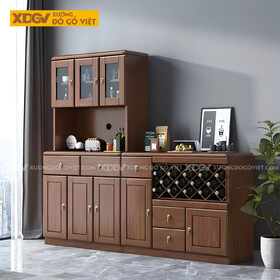 Tủ Để Rượu Gỗ Sồi Kệ Trưng Bày Kính Phối Ô Rượu Chéo Đa Dạng
