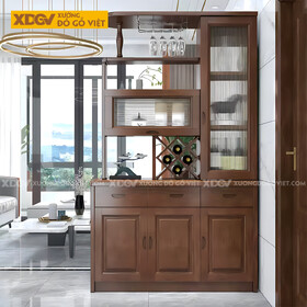 Tủ Để Rượu Trưng Bày Gỗ Cao Su Hiện Đại Kết Hợp Kính Sọc Mờ