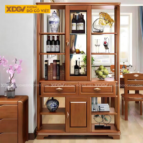 Tủ Để Rượu Trưng Bày Gỗ Cao Su Tân Cổ Điển Tủ Kính Trung Tâm