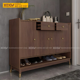 Tủ Đựng Giày Gỗ MDF 4 Cánh Chân Thấp Có Ngăn Hở Dưới