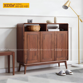Tủ Đựng Giày Óc Chó Bo Tròn Góc Cánh Pano Vân Gỗ Tự Nhiên