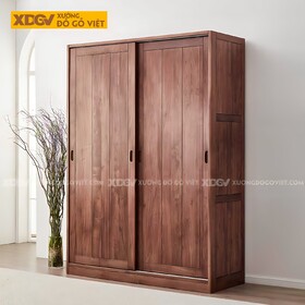 Tủ Đựng Quần Áo Gỗ Óc Chó 2 Cánh Trượt Mặt Nan Ghép Kín