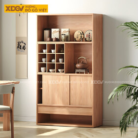 Tủ Đựng Rượu Gỗ Sồi Kệ Chia Ngăn Hộc Vuông 2 Cánh Lùa Dưới