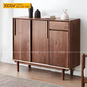 Tủ Giày Dép Gỗ Óc Chó Chân Cao Cánh Trượt Kết Hợp Ngăn Kéo