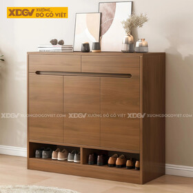 Tủ Giày Gỗ Veneer Sồi Dáng Hộp Vuông Phối Ngăn Kéo Kèm Kệ hở