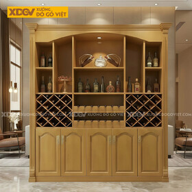 Tủ Lưu Trữ Rượu Phòng Khách Gỗ Gõ Đỏ Phối Kệ Rượu Đối Xứng