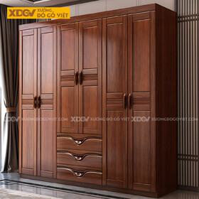 Tủ Quần Áo Căm Xe 6 Cánh Khung Pano Kẻ Rãnh Ngang Tay Nổi