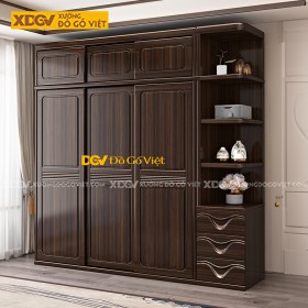 Tủ Quần Áo Gỗ Lim Mặt Pano Chạy Chỉ Hiện Đại Sang Trọng