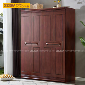 Tủ Quần Áo Gỗ Cao Su 4 Cánh Kẻ Chỉ Ngang Trang Trí Đẹp