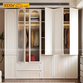 Tủ Quần Áo Gỗ Cao Su Trắng Hiện Đại Ngăn Dưới Rãnh Sọc...