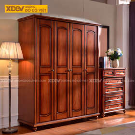 Tủ Quần Áo Gỗ Lim Tân Cổ Điển Chân Tiện 4 Cánh Soi Rãnh Cong