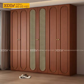 Tủ Quần Áo Gỗ Sồi Kịch Trần 6 Buồng Không Gian Lưu Trữ Lớn