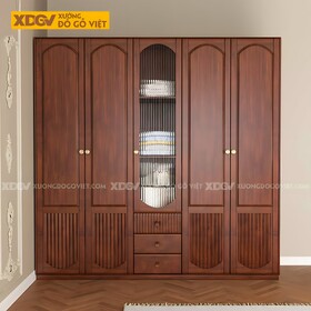 Tủ Quần Áo Gỗ Căm Xe Cánh Mái Vòm Kính Râm Mờ Cửa Giữa