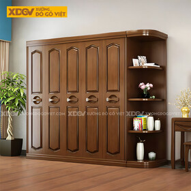 Tủ Quần Áo Gỗ Veneer Xoan Đào Tân Cổ Điển Tay Nắm Ngang