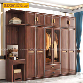 Tủ Quần Áo Kết Hợp Bàn Trang Điểm Gỗ Lim Cánh Kính Trà Nhạt