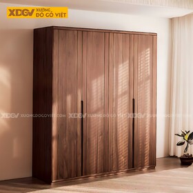 Tủ Quần Áo Óc Chó Thịt Tối Giản 4 Cánh Phẳng Tay Âm Dài