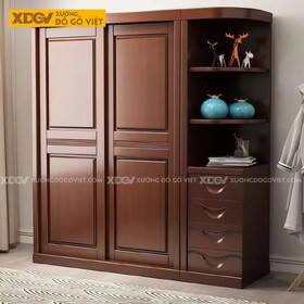Tủ Quần Áo Phòng Ngủ Gỗ Gõ Đỏ Cánh Lùa Tay Nắm Âm Độc Đáo