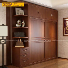 Tủ Quần Áo Phòng Ngủ Gỗ Gõ Đỏ Kịch Trần Cánh Lùa Thanh Ngang