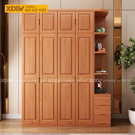 Tủ Quần Áo Phòng Ngủ Gỗ Gõ Đỏ Tay Nắm Âm Độc Đáo Khung Pano