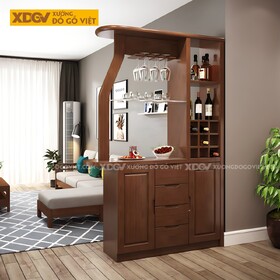 Tủ Rượu Gỗ Cao Su Phòng Khách Kiểu Vách Ngăn Kết Hợp Tủ Kệ