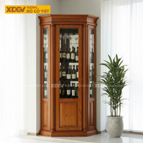 Tủ Rượu Gỗ Gõ Đỏ Tân Cổ Điển Ôm Góc Cấu Trúc Đa Giác Độc Đáo