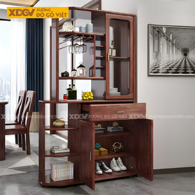 Tủ Rượu Gỗ Sồi Tủ Kệ Ngăn Phòng Bo Góc Trưng Bày Phối Kính