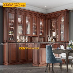 Tủ Rượu Kiểu Âu Gỗ Sồi Tự Nhiên Cánh Kính Cao Cấp
