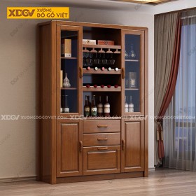Tủ Rượu Thiết Kế Kèm Ngăn Để Rượu Vang Gỗ Veneer Sồi