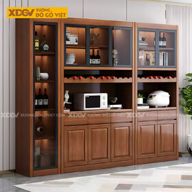 Tủ Rượu Phòng Khách Gỗ Sồi Đa Tầng Cánh Kính Lưu Trữ Đa Năng