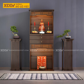 Tủ Thờ Tôn Nghiêm 2 Tầng Gỗ Óc Chó Ngăn Kéo Giữa Chia Tầng