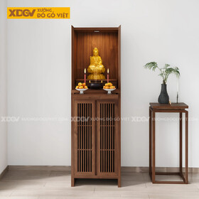 Tủ Thờ Trang Nghiêm Gỗ Óc Chó Cao Cấp Phối 2 Cánh Nan Dọc