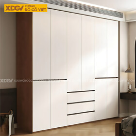 Tủ Treo Áo Gỗ Cao Su Kịch Trần Cánh Sơn Trắng Tay Âm Dưới