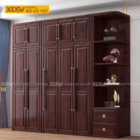 Tủ Treo Áo Gỗ Lim Cánh Pano Tay Nắm Dài Đầu Bọc Kim Loại