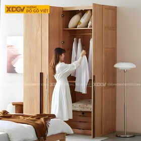 Tủ Treo Quần Áo Gỗ Veneer Sồi Đẹp 4 Cánh Đơn Giản Tinh Tế